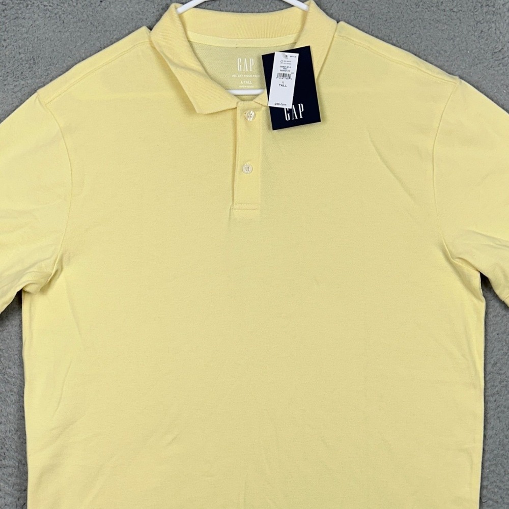 NEW GAP Polo Shirt Mens Large Tall All Day Pique Yellow Casual Rugby Stretch